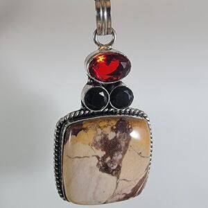 Gemstone Pendant Necklace – Jasper, Garnet & Black Onyx + 20" Sterling Chain